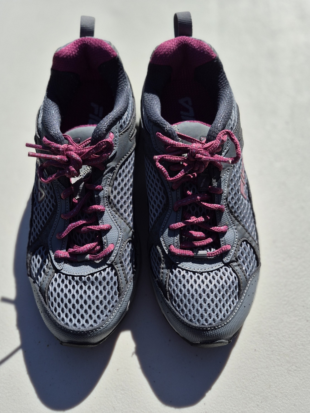 Fila Women's Gray Athletic Sneakers with Pink Laces